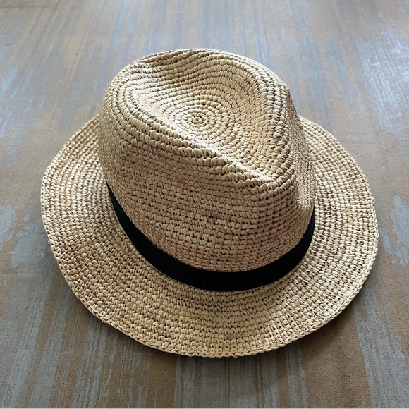 J. Crew Tan Straw Packable Fedora Hat - Picture 1 of 2